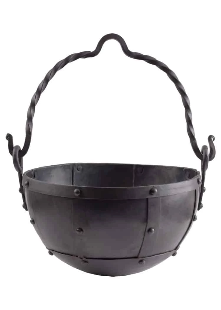 Medium riveted steel cauldron, ca.9 litres