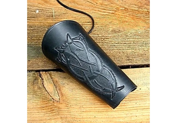 leather bracer with celtic motif, black